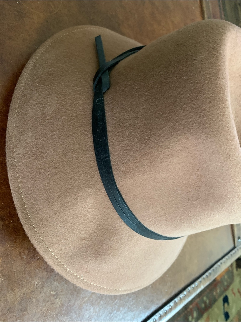 Womens Tan Wool Fedora Hat with Black Band